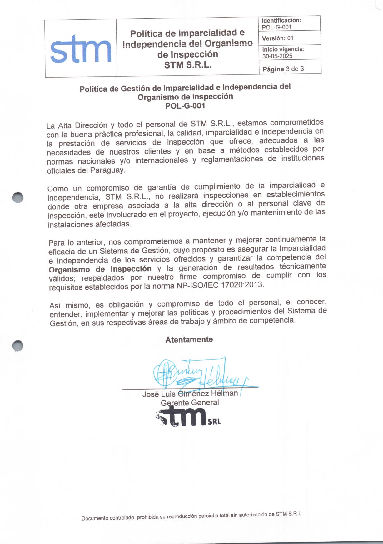 Política de Imparcialidad e Independencia STM S.R.L.